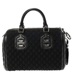 مملوكة مسبقًا Gucci Black GG Neoprene and Leather Medium Techno Tag Boston Bag
