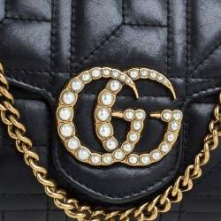 مملوكة مسبقًا Gucci Black Matelasse Leather Mini GG Marmont Pearly Shoulder Bag