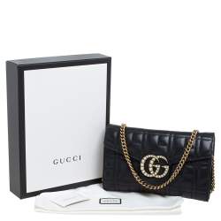 مملوكة مسبقًا Gucci Black Matelasse Leather Mini GG Marmont Pearly Shoulder Bag