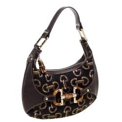 Pre Owned حقيبة غوتشي "امالفي هوبو" جلد و كانفاس مطبوع أسود و بني 