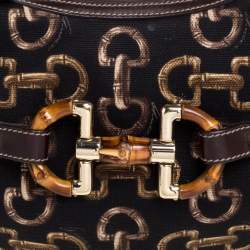 Pre Owned حقيبة غوتشي "امالفي هوبو" جلد و كانفاس مطبوع أسود و بني 