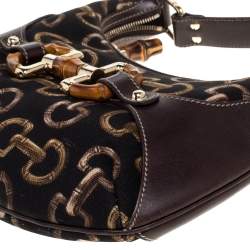 Pre Owned حقيبة غوتشي "امالفي هوبو" جلد و كانفاس مطبوع أسود و بني 