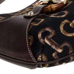 Pre Owned حقيبة غوتشي "امالفي هوبو" جلد و كانفاس مطبوع أسود و بني 