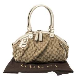 مملوكة مسبقًا Gucci Beige/Cream GG Canvas and Leather Medium Sukey Hobo