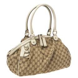 مملوكة مسبقًا Gucci Beige/Cream GG Canvas and Leather Medium Sukey Hobo