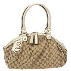 مملوكة مسبقًا Gucci Beige/Cream GG Canvas and Leather Medium Sukey Hobo