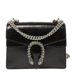 Pre Owned محفظة بسلسلة غوتشي ديونيسوس ميني جلد ثعبان سوداء