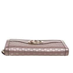 مملوكة مسبقًا Gucci Metallic Pink Guccissima Leather Interlocking G Zip Around Wallet   