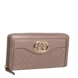 مملوكة مسبقًا Gucci Metallic Pink Guccissima Leather Interlocking G Zip Around Wallet   