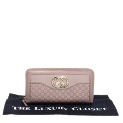 مملوكة مسبقًا Gucci Metallic Pink Guccissima Leather Interlocking G Zip Around Wallet   