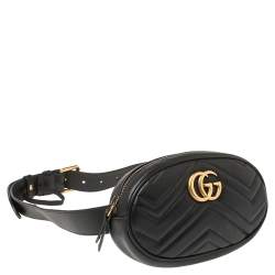 Pre Owned حقيبة غوتشي حزام جي جي مارمونت جلد مبطنة سوداء