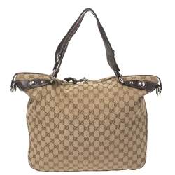 مملوكة مسبقًا Gucci Beige/Ebony GG Canvas and Leather Large Icon Bit Tote