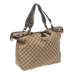 مملوكة مسبقًا Gucci Beige/Ebony GG Canvas and Leather Large Icon Bit Tote