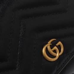 Pre Owned Gucci Black Matelasse Leather GG Marmont Card Case