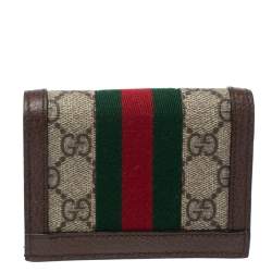Pre Owned Gucci Beige/Brown GG Supreme Canvas and Leather Ophidia Web Compact Wallet