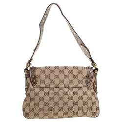 Pre Owned Gucci Brown/Beige GG Canvas Studded Pelham Runway Flap Bag