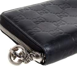 Pre Owned Gucci Black Guccissima Leather Zip Around Wallet