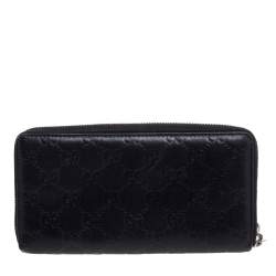 Pre Owned Gucci Black Guccissima Leather Zip Around Wallet