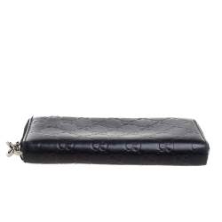 Pre Owned Gucci Black Guccissima Leather Zip Around Wallet