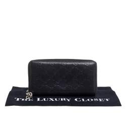 Pre Owned Gucci Black Guccissima Leather Zip Around Wallet