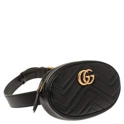مملوكة مسبقًا Gucci Black Matelassé Leather GG Marmont Belt Bag
