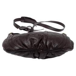 Pre Owned حقيبة كتف غوتشي حلقة دي جلد غوتشيسيما بنية داكنة