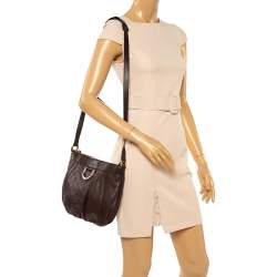 Pre Owned حقيبة كتف غوتشي حلقة دي جلد غوتشيسيما بنية داكنة