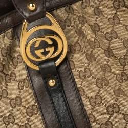 Pre Owned Gucci Beige/Brown GG Canvas and Leather Large Interlocking G Tote