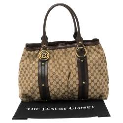 Pre Owned Gucci Beige/Brown GG Canvas and Leather Large Interlocking G Tote