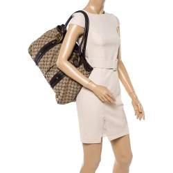 Pre Owned Gucci Beige/Brown GG Canvas and Leather Large Interlocking G Tote