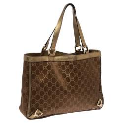 Pre Owned Gucci Metallic Bronze GG Canvas and Leather Medium Abbey Tote