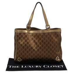 Pre Owned Gucci Metallic Bronze GG Canvas and Leather Medium Abbey Tote