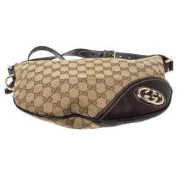 Pre Owned Gucci Dark Brown/Beige GG Canvas and Leather Britt Messenger Bag