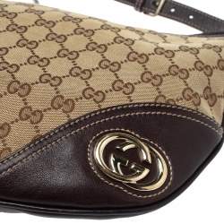 Pre Owned Gucci Dark Brown/Beige GG Canvas and Leather Britt Messenger Bag