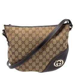 Pre Owned Gucci Dark Brown/Beige GG Canvas and Leather Britt Messenger Bag