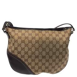 Pre Owned Gucci Dark Brown/Beige GG Canvas and Leather Britt Messenger Bag