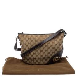 Pre Owned Gucci Dark Brown/Beige GG Canvas and Leather Britt Messenger Bag