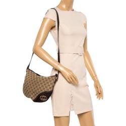 Pre Owned Gucci Dark Brown/Beige GG Canvas and Leather Britt Messenger Bag