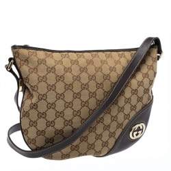 Pre Owned Gucci Dark Brown/Beige GG Canvas and Leather Britt Messenger Bag