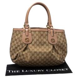 Pre Owned حقيبة يد غوتشي "سكارليت" حرف جي متداخل صغيرة جلد و كانفاس جي جي وردي فاتح و بيج