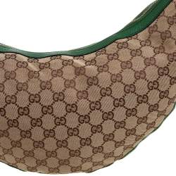 Pre Owned حقيبة هوبو غوتشي "رينغ" بامبو جلد و كانفاس أخضر و بيج