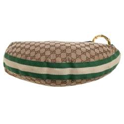 Pre Owned حقيبة هوبو غوتشي "رينغ" بامبو جلد و كانفاس أخضر و بيج