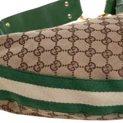 Pre Owned حقيبة هوبو غوتشي "رينغ" بامبو جلد و كانفاس أخضر و بيج