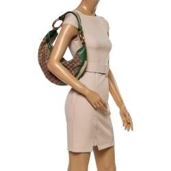 Pre Owned حقيبة هوبو غوتشي "رينغ" بامبو جلد و كانفاس أخضر و بيج