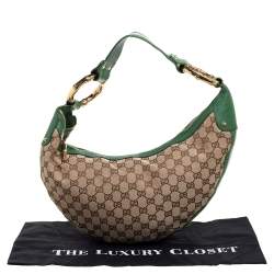 Pre Owned حقيبة هوبو غوتشي "رينغ" بامبو جلد و كانفاس أخضر و بيج