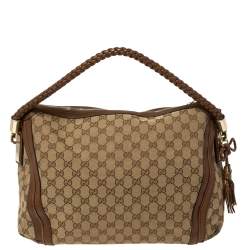 Pre Owned Gucci Brown/Beige GG Canvas and Leather Medium Bella Hobo