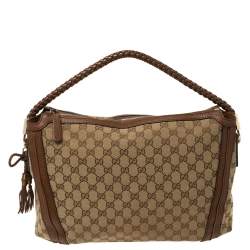 Pre Owned Gucci Brown/Beige GG Canvas and Leather Medium Bella Hobo