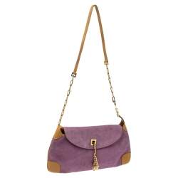 Pre Owned Gucci Purple/Tan Suede and Leather Tiger Charm Shoulder Bag