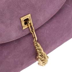 Pre Owned Gucci Purple/Tan Suede and Leather Tiger Charm Shoulder Bag