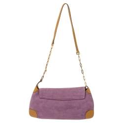 Pre Owned Gucci Purple/Tan Suede and Leather Tiger Charm Shoulder Bag